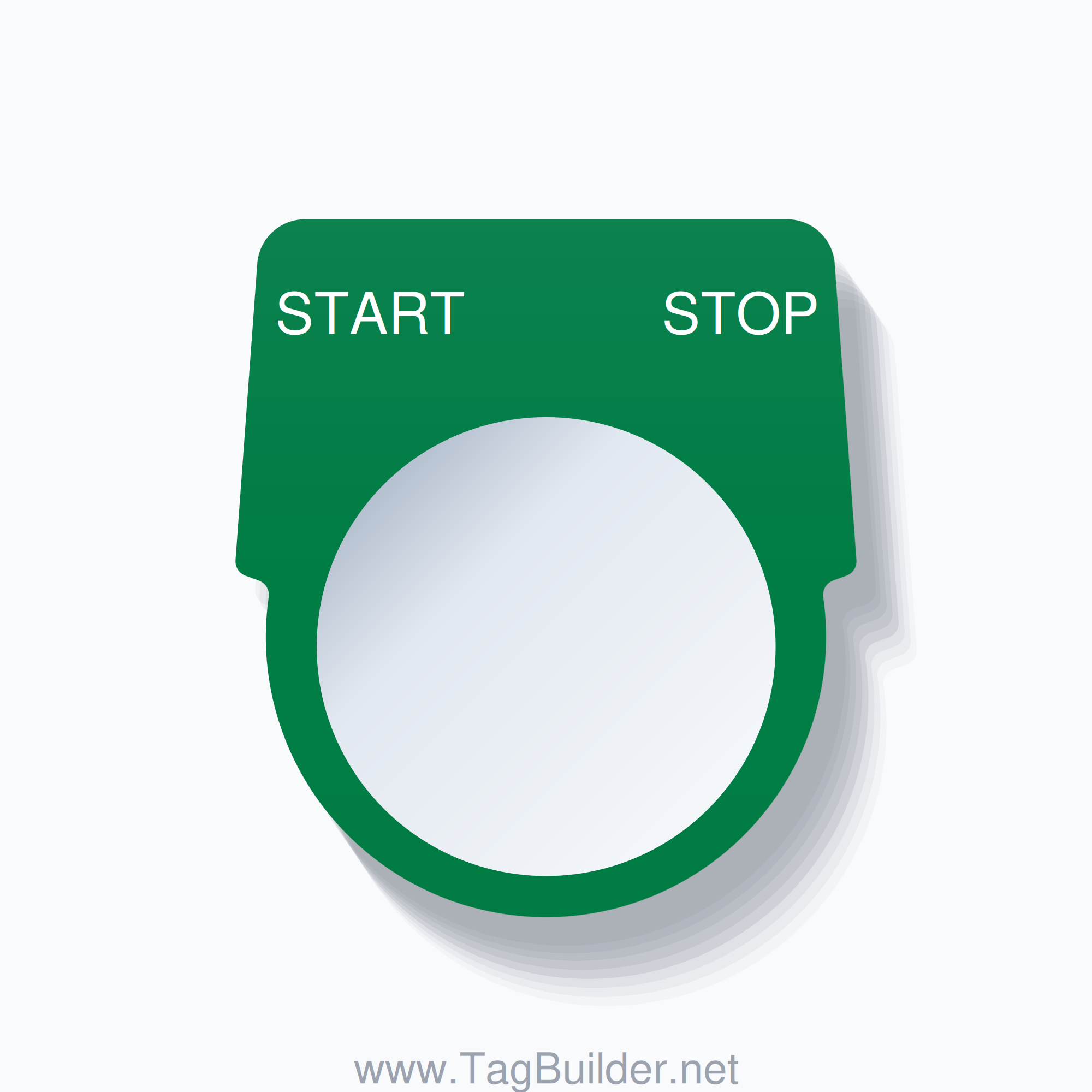 30mm Ring Tag – START STOP, White on Green