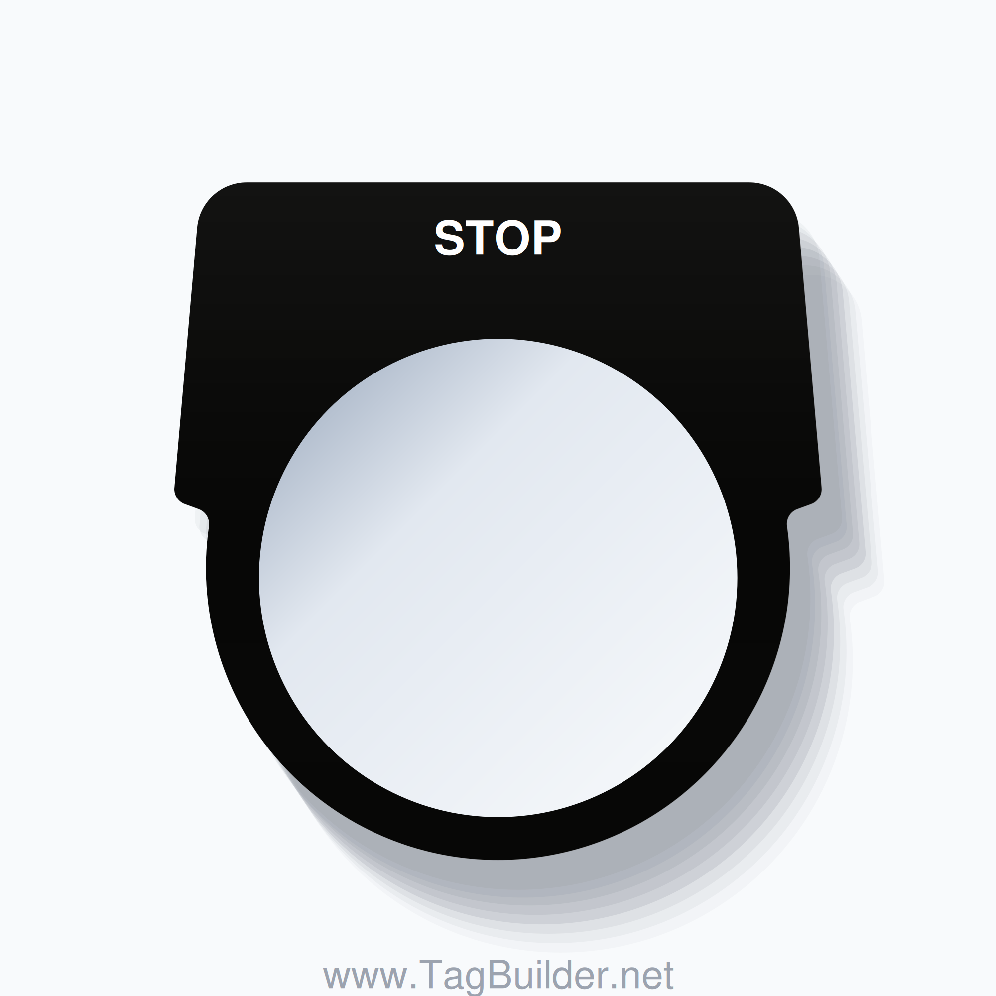 30mm Ring Tag – STOP, Single-Line Harmony 9001K, White on Black