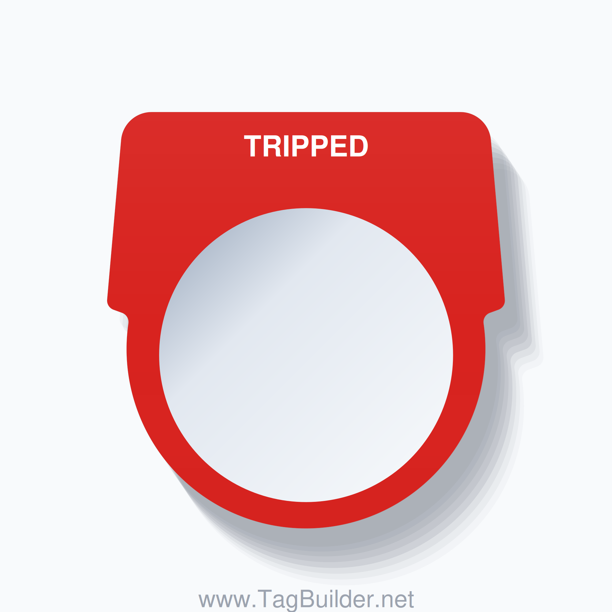 30mm Ring Tag – TRIPPED, Single-Line Harmony 9001K, White on Red