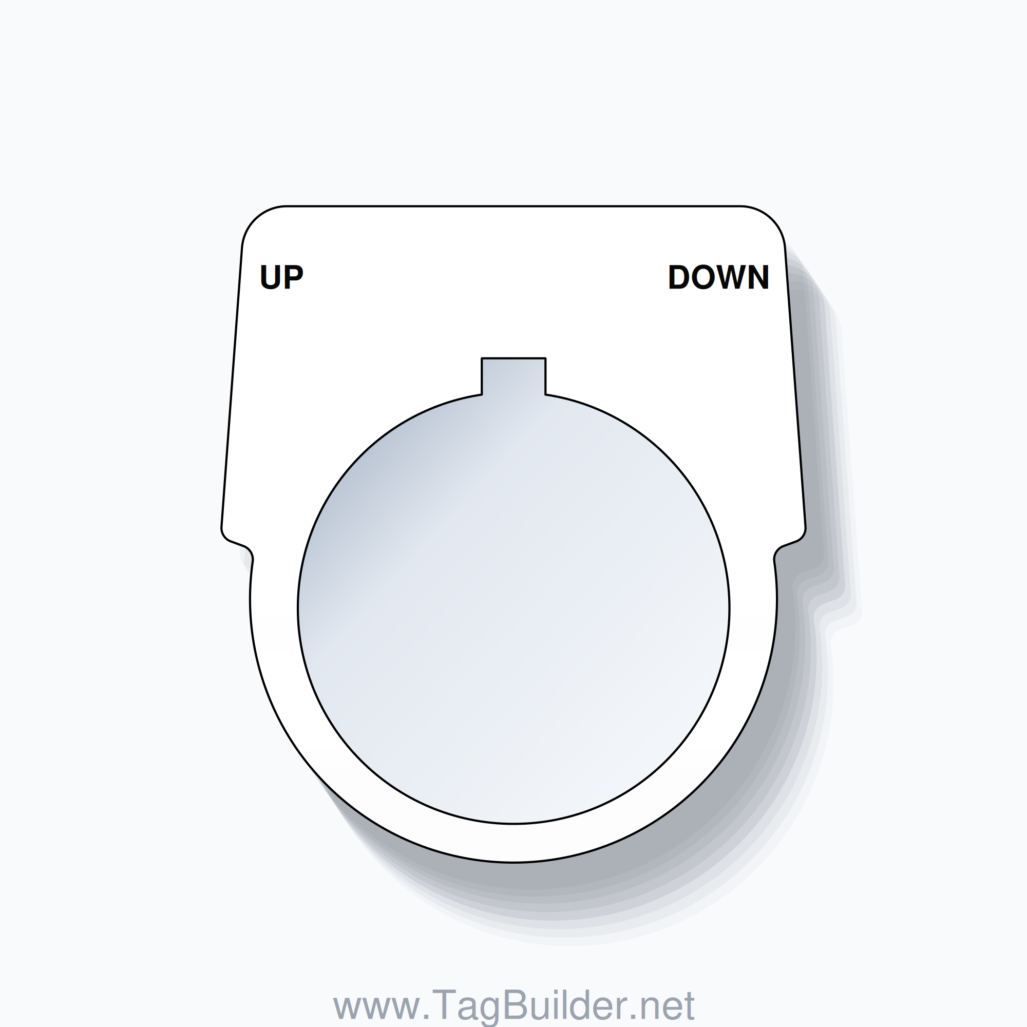 30mm Ring Tag – UP DOWN, Two-Line Harmony 9001K, Allen-Bradley Compatible, Black on White