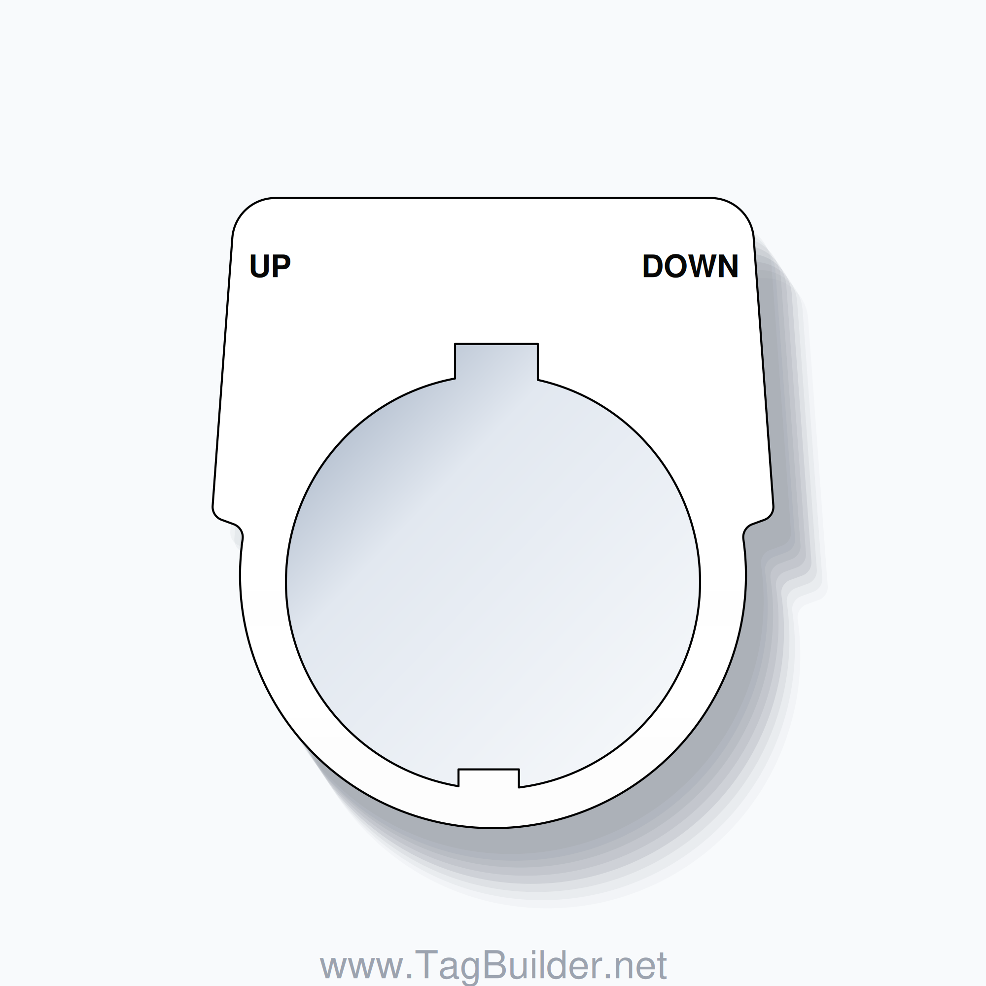 30mm Ring Tag – UP DOWN, Two-Line Harmony 9001K, Schneider Electric Compatible, Black on White