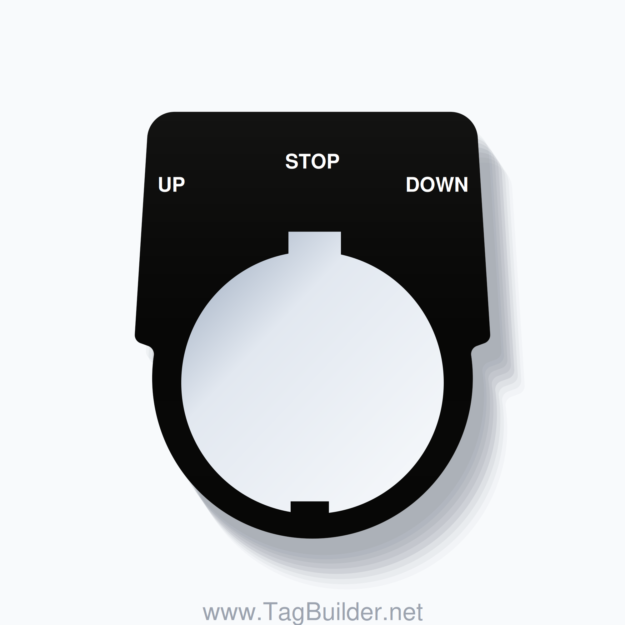 30mm Ring Tag – UP STOP DOWN, Three-Line Harmony 9001K, Schneider Electric Compatible, White on Black