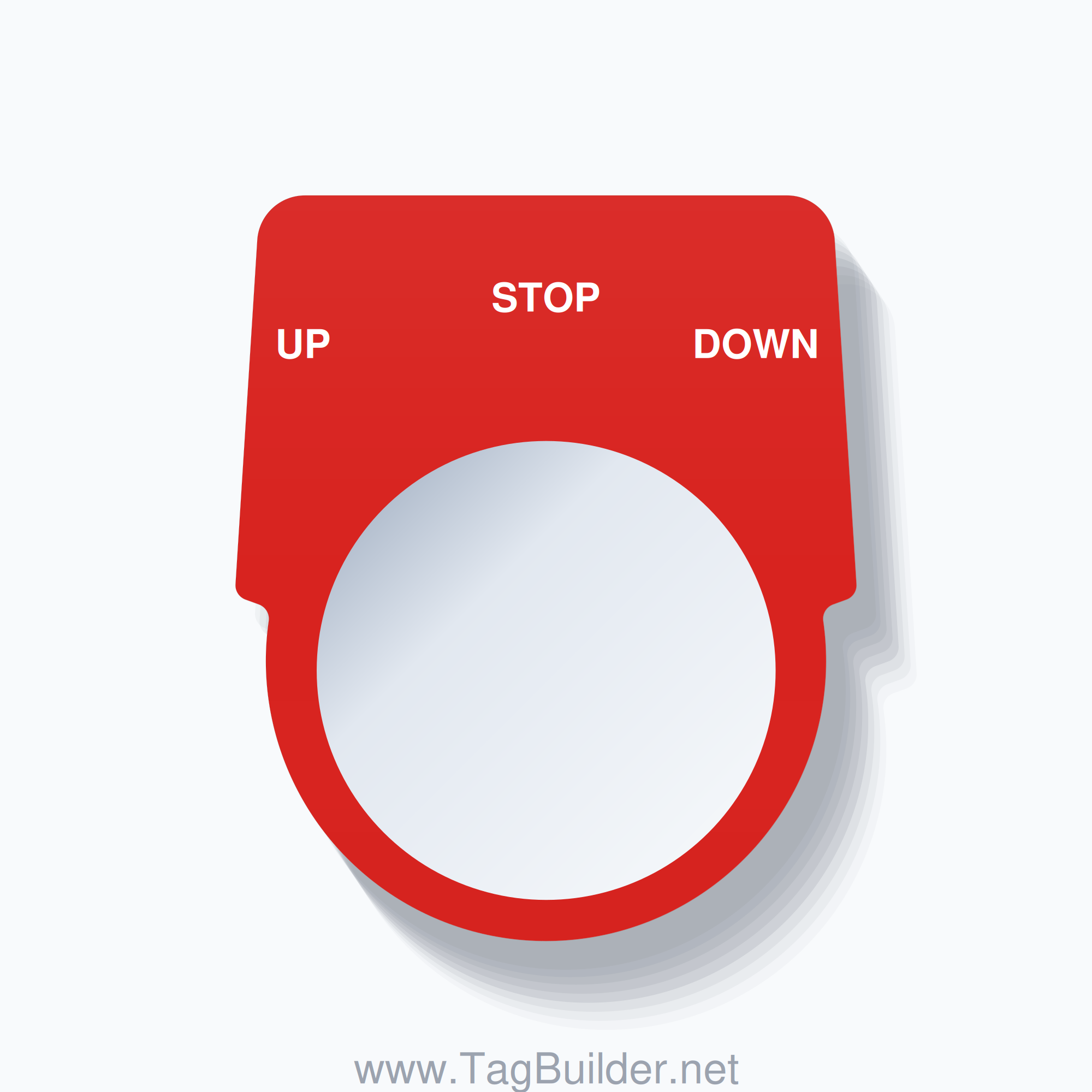 30mm Ring Tag – UP STOP DOWN, Three-Line Harmony 9001K, White on Red