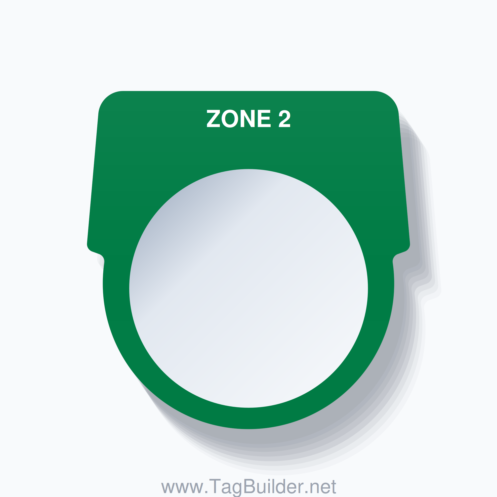 30mm Ring Tag – ZONE 2, Single-Line Harmony 9001K, White on Green