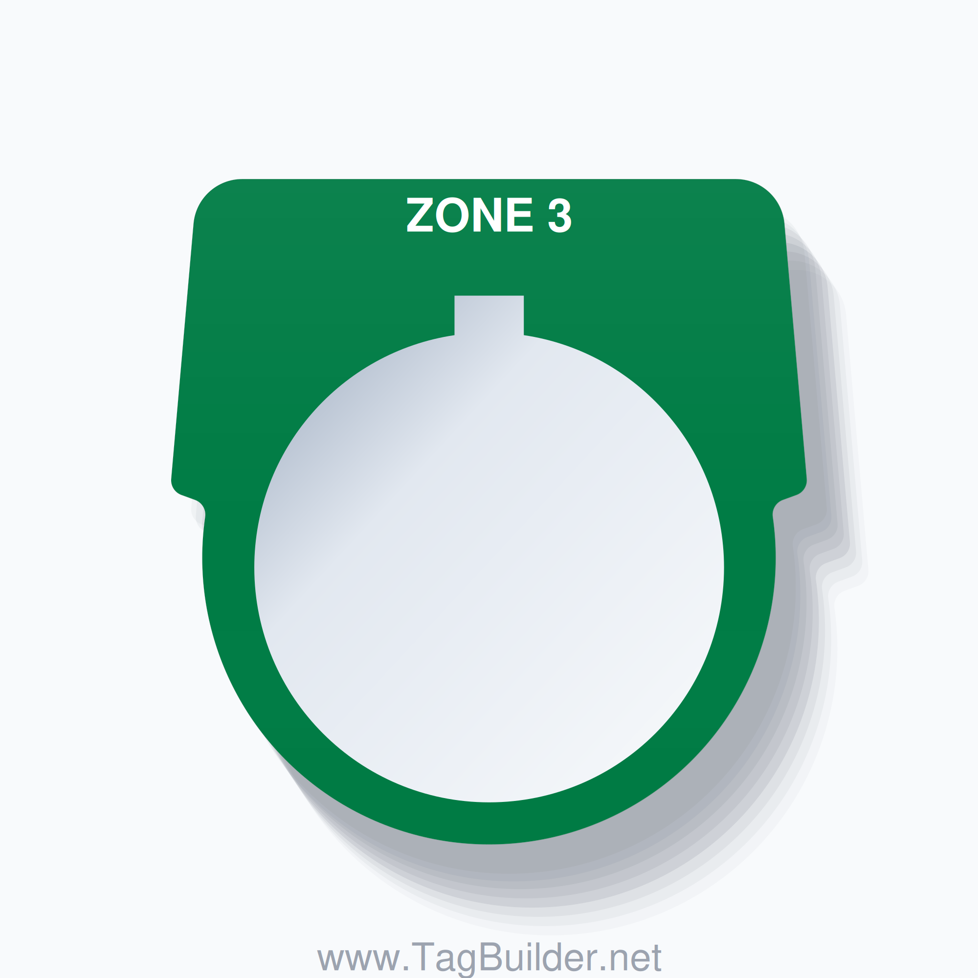 30mm Ring Tag – ZONE 3, Single-Line Harmony 9001K, Allen-Bradley Compatible, White on Green
