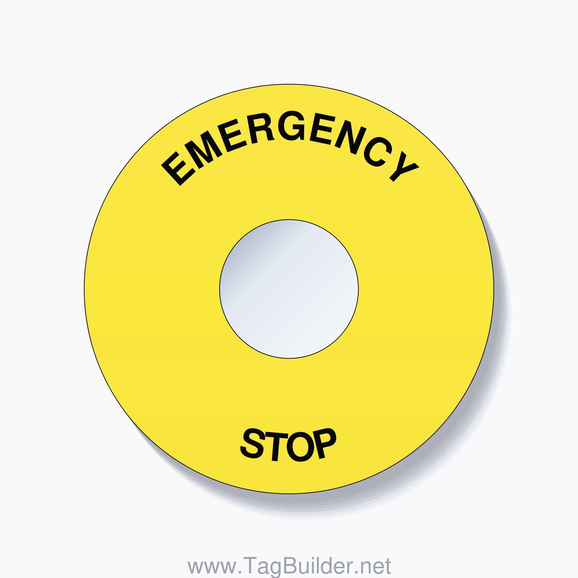 EMERGENCY STOP Arc Circle 90mm - 30mm Standard Yellow
