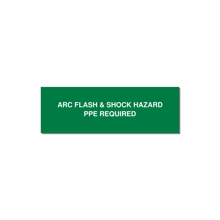 3.0x1.0" Arc Flash Safety Label - ARC FLASH & SHOCK HAZARD — 3x1" White on Green, Adhesive