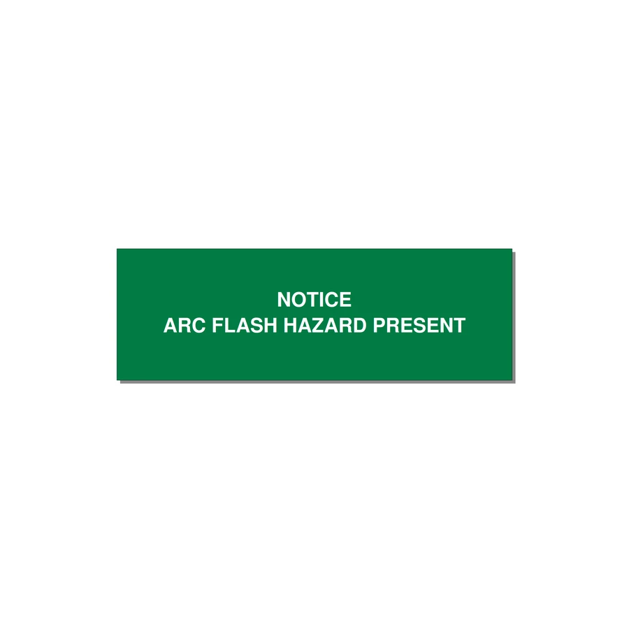 3.0x1.0" Arc Flash Safety Label - NOTICE ARC FLASH HAZARD P — 3x1" White on Green, Holes