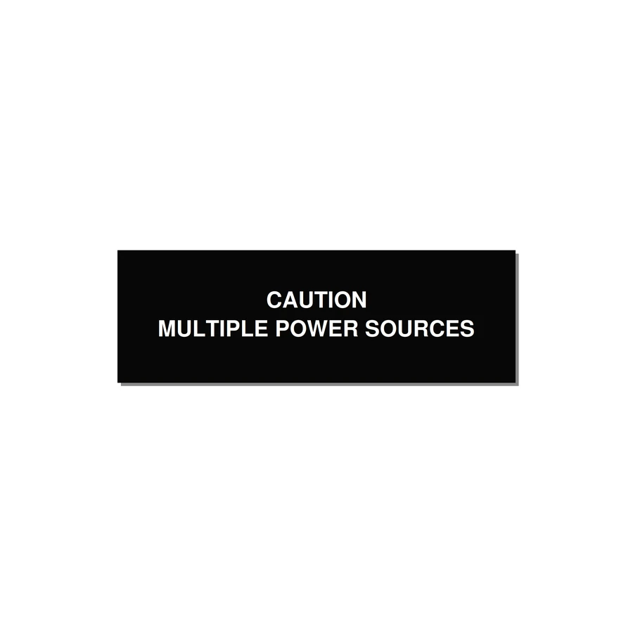 3.0x1.0" Caution Safety Label - CAUTION MULTIPLE POWER SO — 3x1" White on Black, Holes
