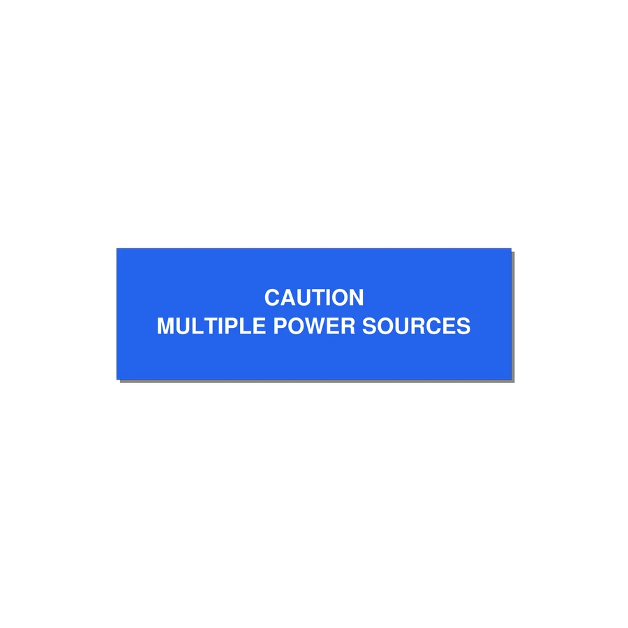 3.0x1.0" Caution Safety Label - CAUTION MULTIPLE POWER SO — 3x1" White on Blue, Holes