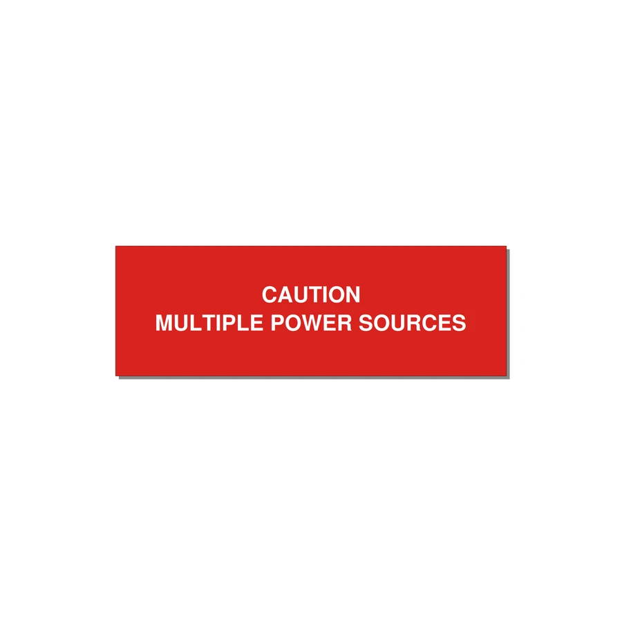 3.0x1.0" Caution Safety Label - CAUTION MULTIPLE POWER SO — 3x1" White on Red, Holes