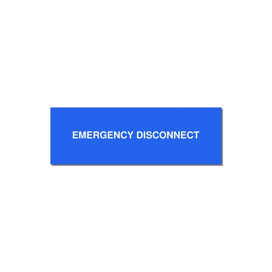 3.0x1.0" Disconnect Switch Label - EMERGENCY DISCONNECT — 3x1" White on Blue, Holes