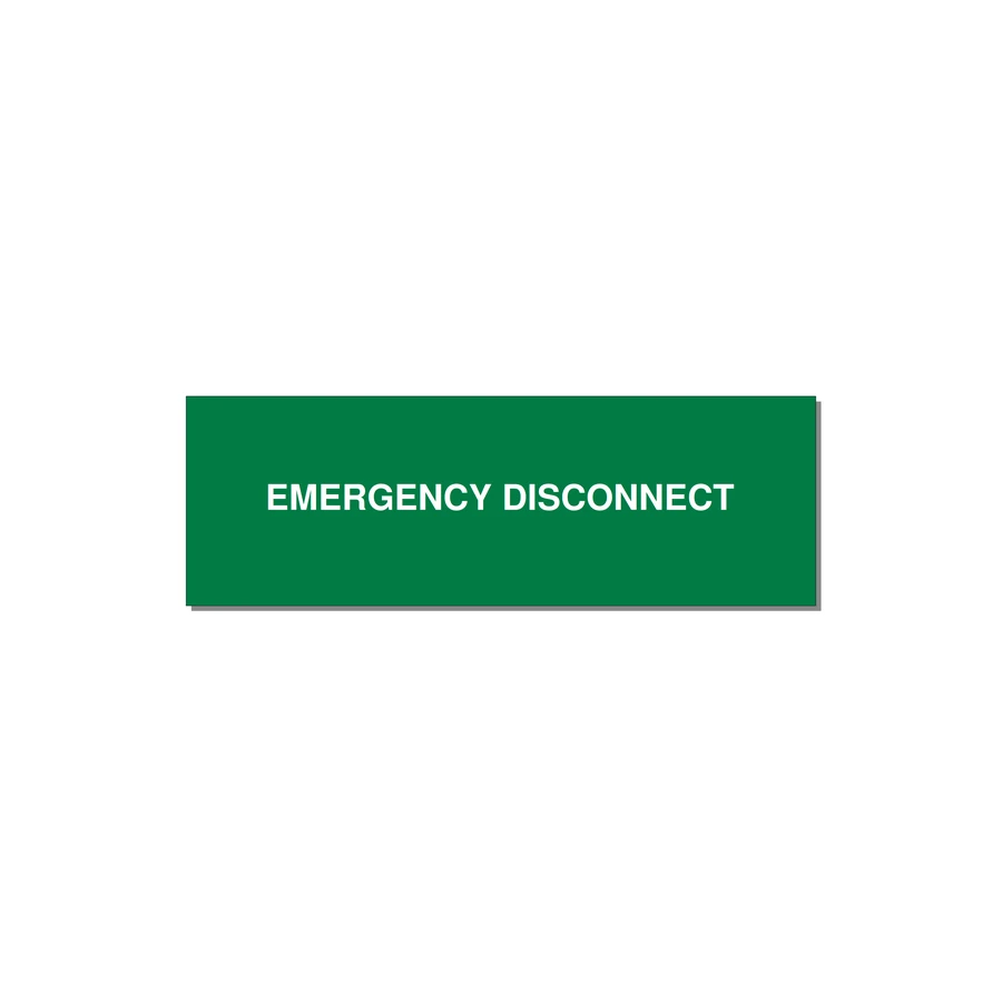 3.0x1.0" Disconnect Switch Label - EMERGENCY DISCONNECT — 3x1" White on Green, Holes