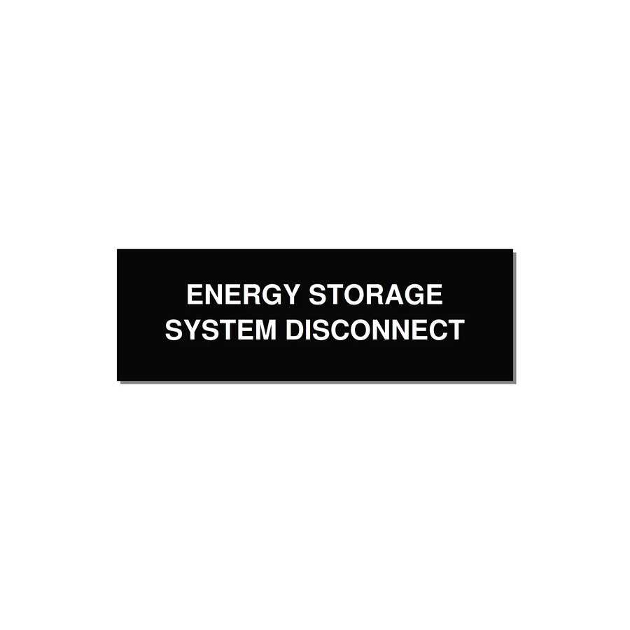 3.0x1.0" Disconnect Switch Label - ENERGY STORAGE SYSTEM DIS — 3x1" White on Black, Holes