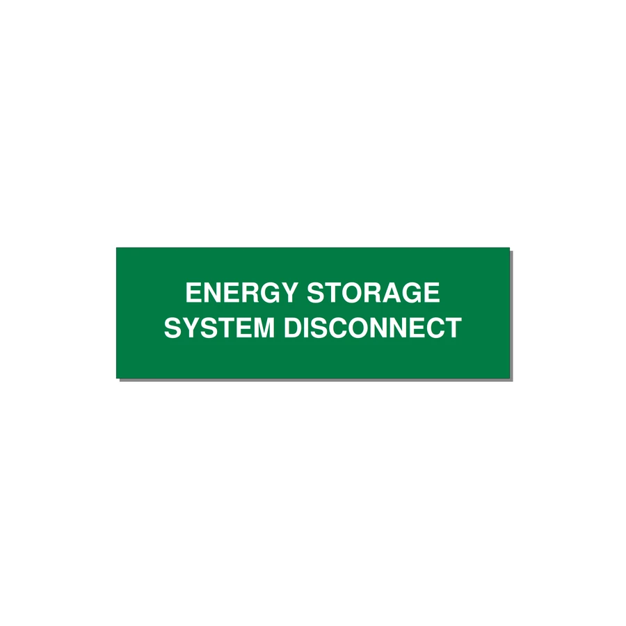 3.0x1.0" Disconnect Switch Label - ENERGY STORAGE SYSTEM DIS — 3x1" White on Green, Adhesive