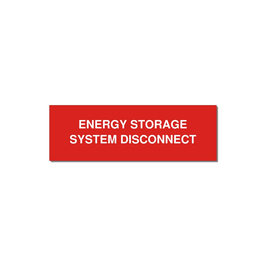 3.0x1.0" Disconnect Switch Label - ENERGY STORAGE SYSTEM DIS — 3x1" White on Red, Holes