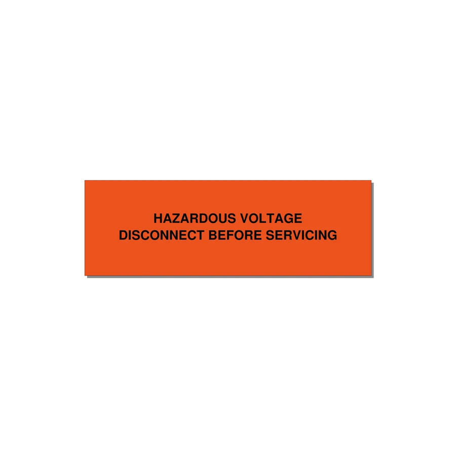 3.0x1.0" Disconnect Switch Label - HAZARDOUS VOLTAGE DISCONN — 3x1" Black on Orange, Holes