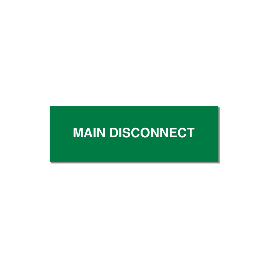 3.0x1.0" Disconnect Switch Label - MAIN DISCONNECT — 3x1" White on Green, Holes