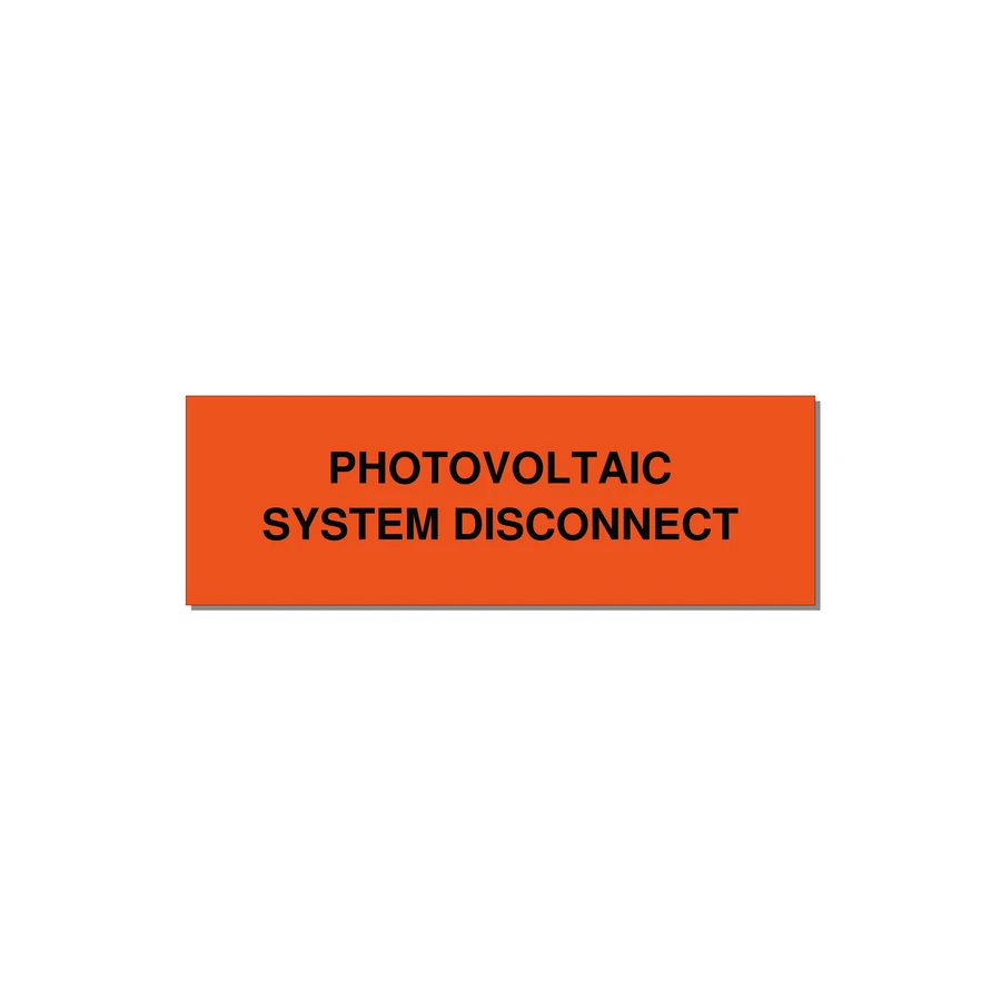 3.0x1.0" Disconnect Switch Label - PHOTOVOLTAIC SYSTEM DISCO — 3x1" Black on Orange, Adhesive
