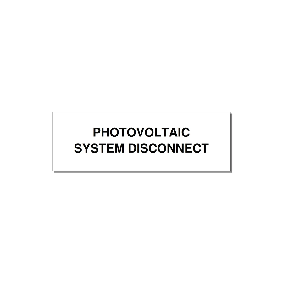 3.0x1.0" Disconnect Switch Label - PHOTOVOLTAIC SYSTEM DISCO — 3x1" Black on White, Adhesive