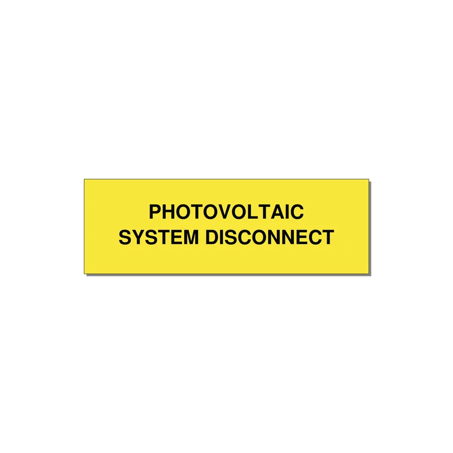 3.0x1.0" Disconnect Switch Label - PHOTOVOLTAIC SYSTEM DISCO — 3x1" Black on Yellow, Adhesive