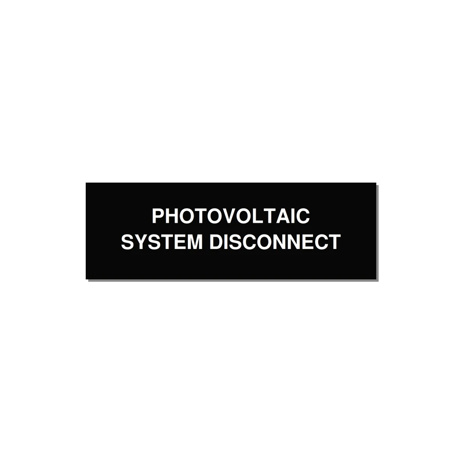 3.0x1.0" Disconnect Switch Label - PHOTOVOLTAIC SYSTEM DISCO — 3x1" White on Black, Adhesive
