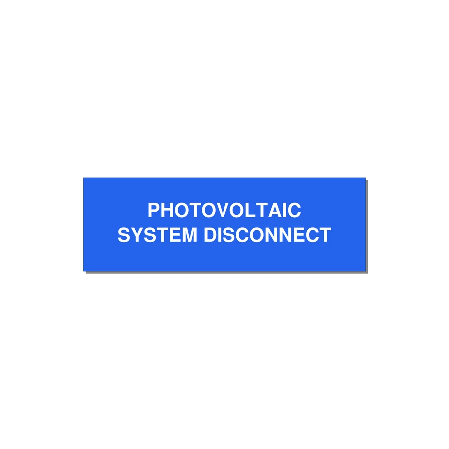 3.0x1.0" Disconnect Switch Label - PHOTOVOLTAIC SYSTEM DISCO — 3x1" White on Blue, Holes