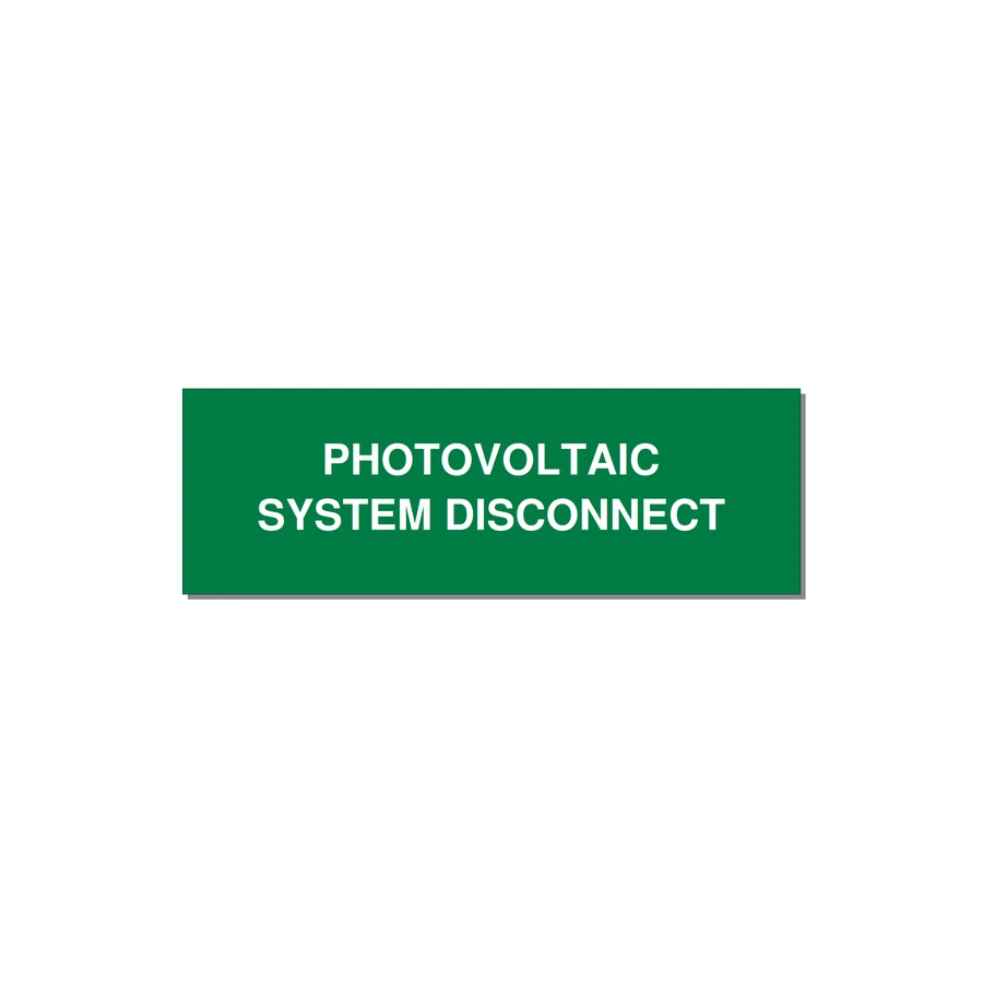3.0x1.0" Disconnect Switch Label - PHOTOVOLTAIC SYSTEM DISCO — 3x1" White on Green, Holes
