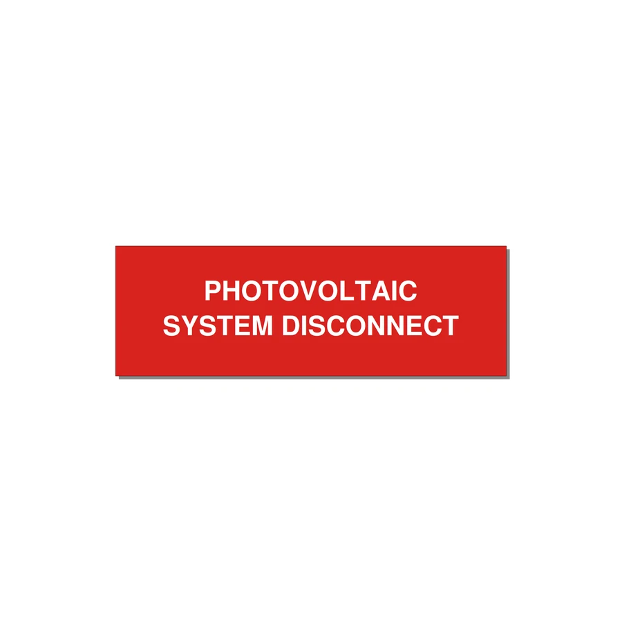 3.0x1.0" Disconnect Switch Label - PHOTOVOLTAIC SYSTEM DISCO — 3x1" White on Red, Adhesive