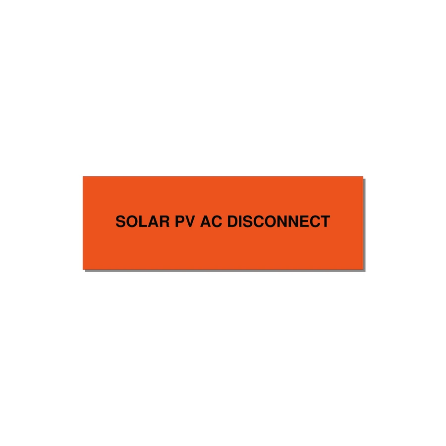 3.0x1.0" Disconnect Switch Label - SOLAR PV AC DISCONNECT — 3x1" Black on Orange, Adhesive