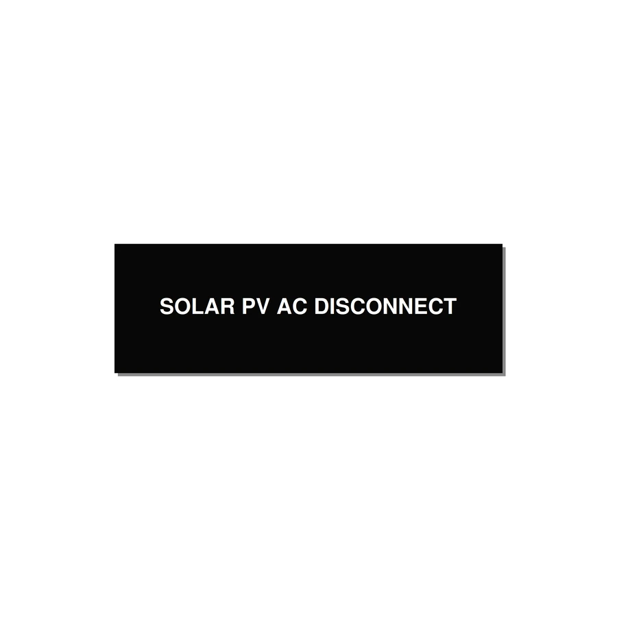 3.0x1.0" Disconnect Switch Label - SOLAR PV AC DISCONNECT — 3x1" White on Black, Adhesive