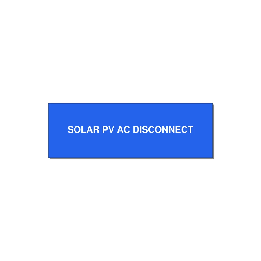3.0x1.0" Disconnect Switch Label - SOLAR PV AC DISCONNECT — 3x1" White on Blue, Holes