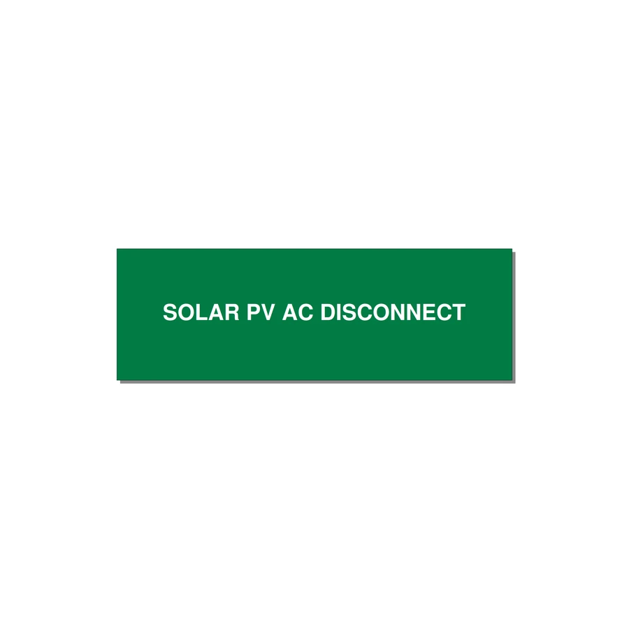 3.0x1.0" Disconnect Switch Label - SOLAR PV AC DISCONNECT — 3x1" White on Green, Holes