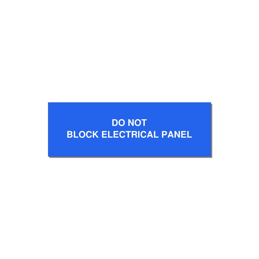 3.0x1.0" Electrical Safety Label - DO NOT BLOCK ELECTRICAL P — 3x1" White on Blue, Adhesive