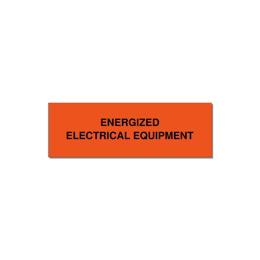3.0x1.0" Electrical Safety Label - ENERGIZED ELECTRICAL EQUI — 3x1" Black on Orange, Holes