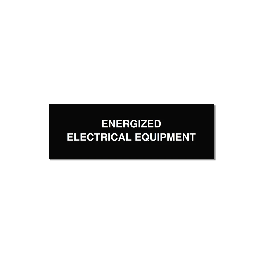 3.0x1.0" Electrical Safety Label - ENERGIZED ELECTRICAL EQUI — 3x1" White on Black, Holes