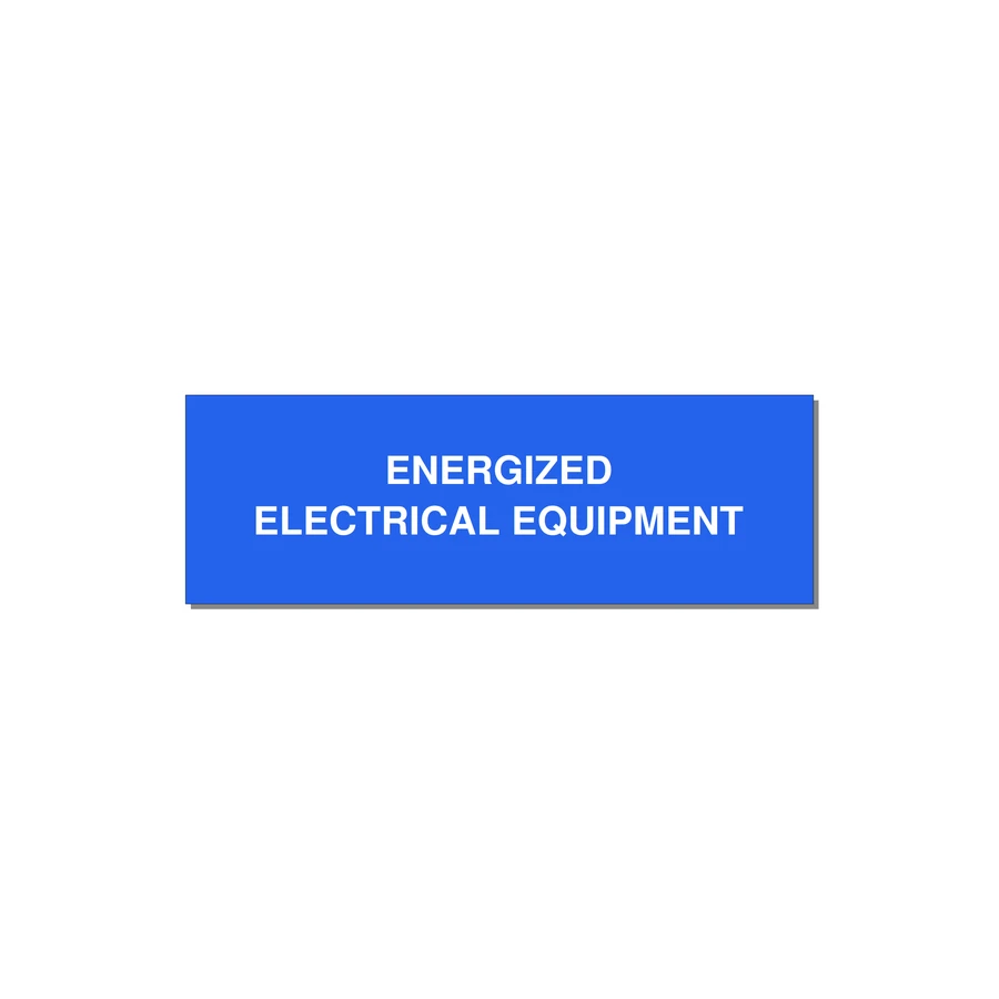 3.0x1.0" Electrical Safety Label - ENERGIZED ELECTRICAL EQUI — 3x1" White on Blue, Holes