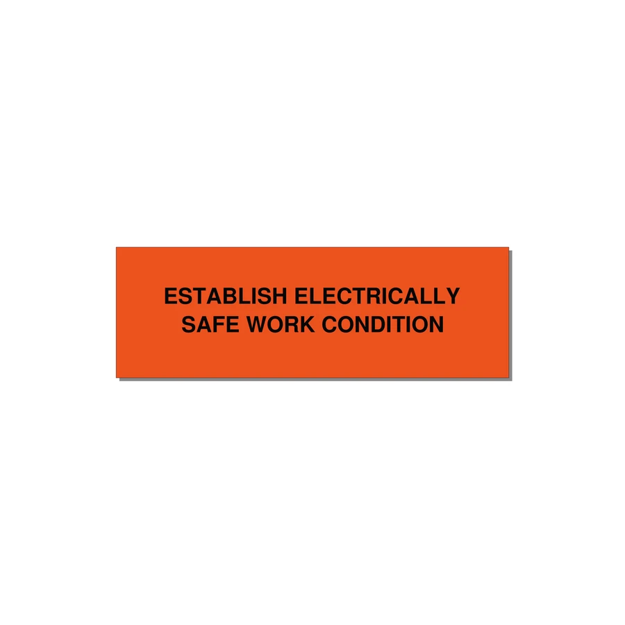 3.0x1.0" Electrical Safety Label - ESTABLISH ELECTRICALLY SA — 3x1" Black on Orange, Holes
