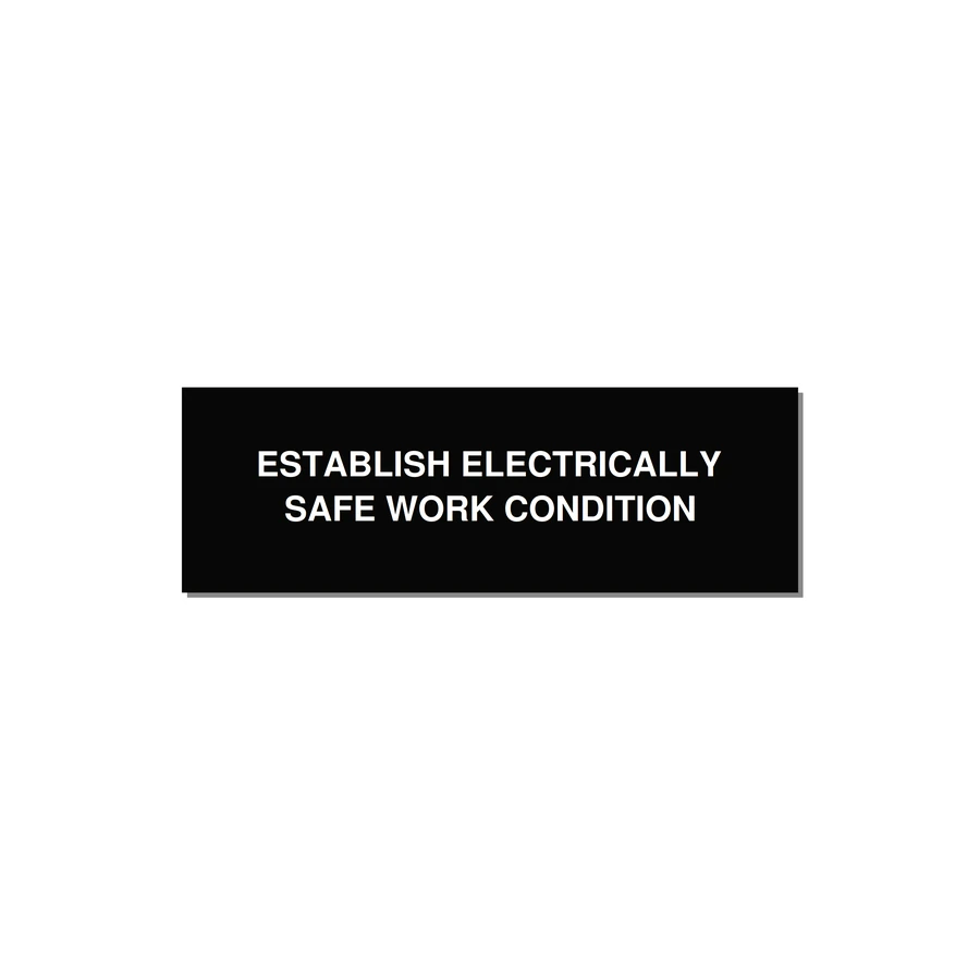 3.0x1.0" Electrical Safety Label - ESTABLISH ELECTRICALLY SA — 3x1" White on Black, Adhesive