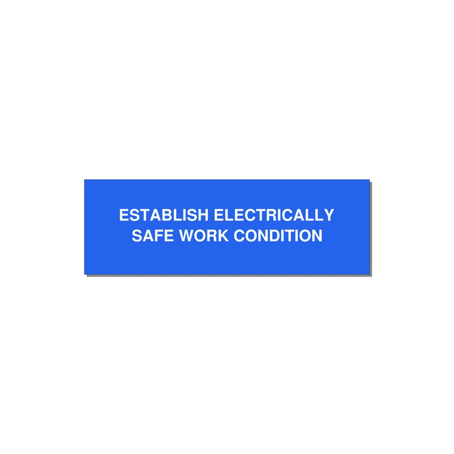 3.0x1.0" Electrical Safety Label - ESTABLISH ELECTRICALLY SA — 3x1" White on Blue, Holes
