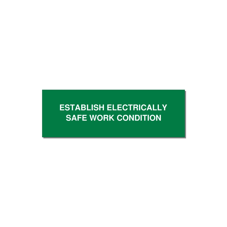 3.0x1.0" Electrical Safety Label - ESTABLISH ELECTRICALLY SA — 3x1" White on Green, Adhesive
