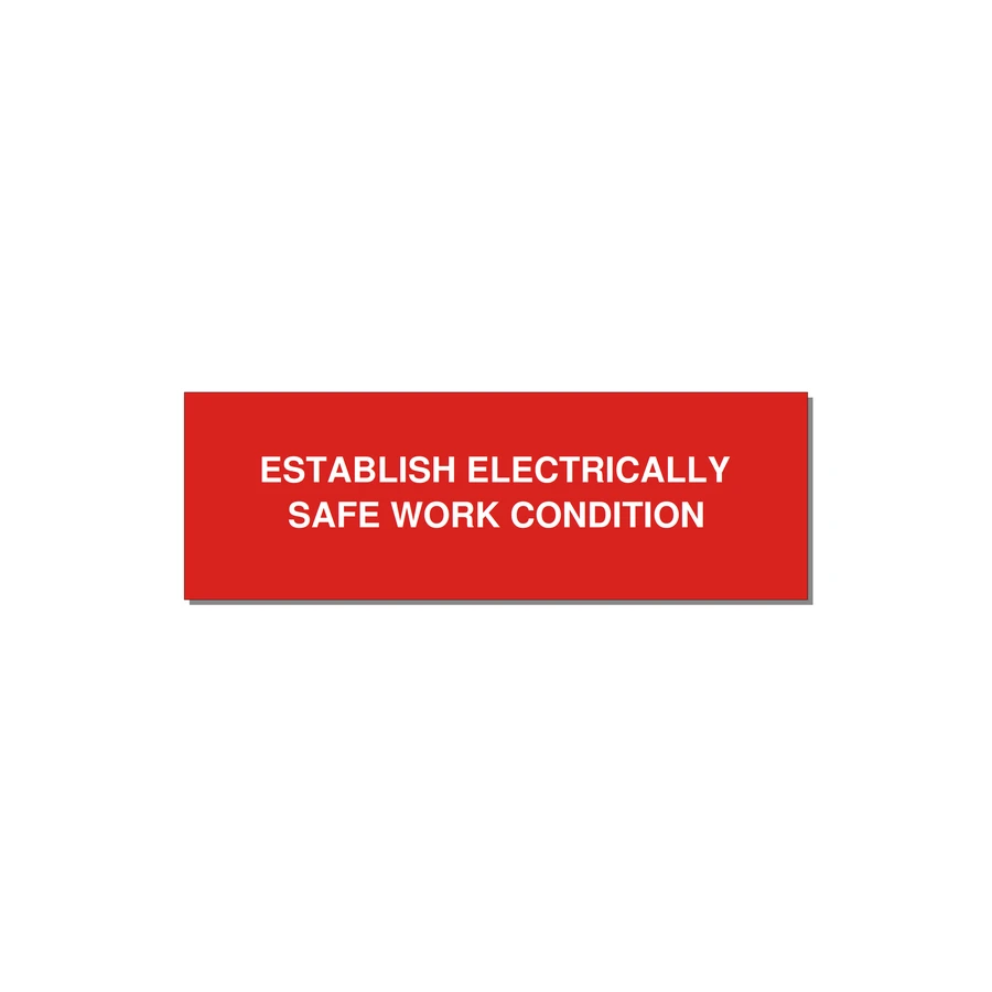 3.0x1.0" Electrical Safety Label - ESTABLISH ELECTRICALLY SA — 3x1" White on Red, Adhesive