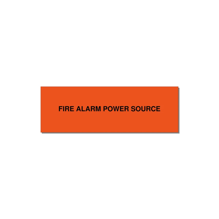 3.0x1.0" Fire Safety Label - FIRE ALARM POWER SOURCE — 3x1" Black on Orange, Holes