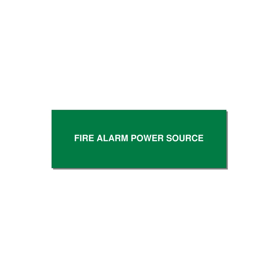 3.0x1.0" Fire Safety Label - FIRE ALARM POWER SOURCE — 3x1" White on Green, Holes