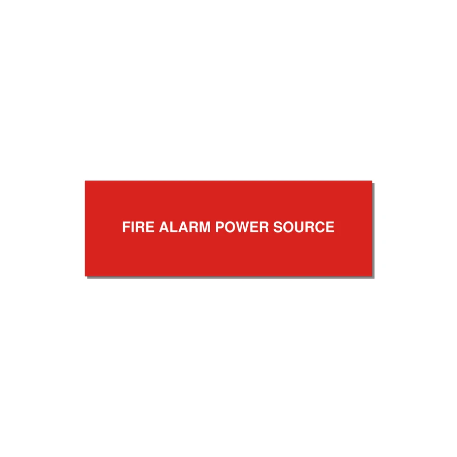 3.0x1.0" Fire Safety Label - FIRE ALARM POWER SOURCE — 3x1" White on Red, Holes