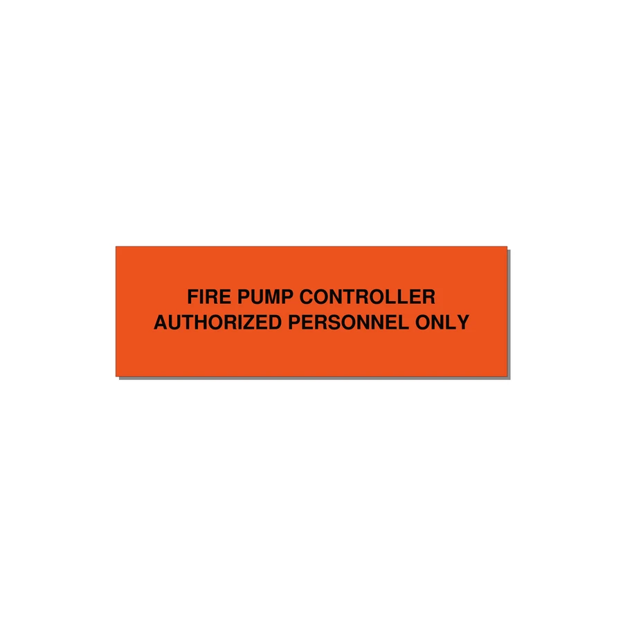 3.0x1.0" Fire Safety Label - FIRE PUMP CONTROLLER AUTH — 3x1" Black on Orange, Holes