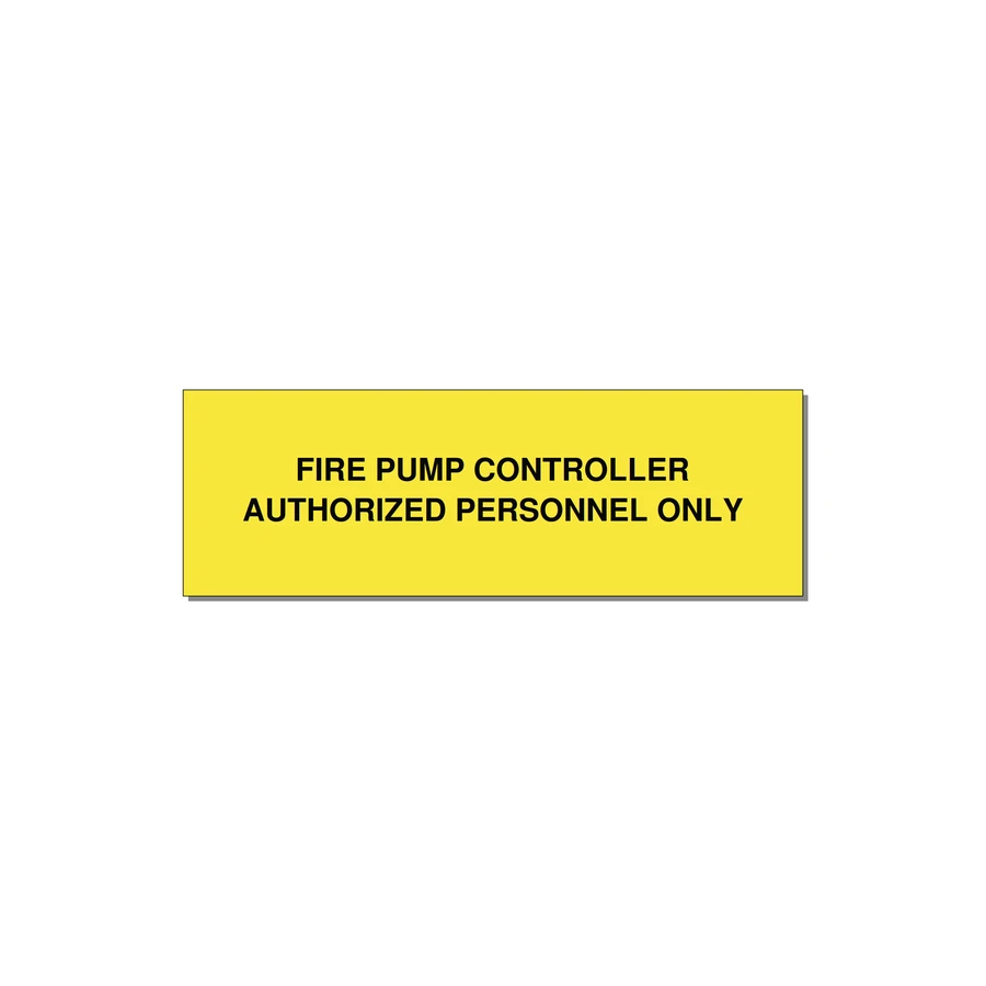 3.0x1.0" Fire Safety Label - FIRE PUMP CONTROLLER AUTH — 3x1" Black on Yellow, Holes