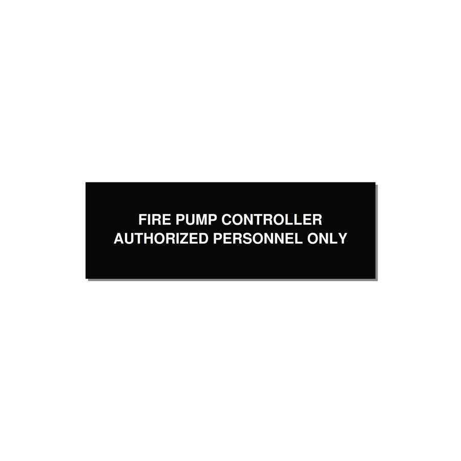 3.0x1.0" Fire Safety Label - FIRE PUMP CONTROLLER AUTH — 3x1" White on Black, Holes