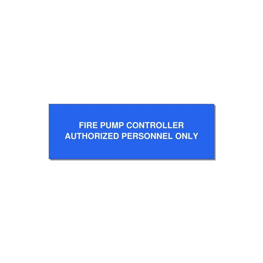 3.0x1.0" Fire Safety Label - FIRE PUMP CONTROLLER AUTH — 3x1" White on Blue, Adhesive