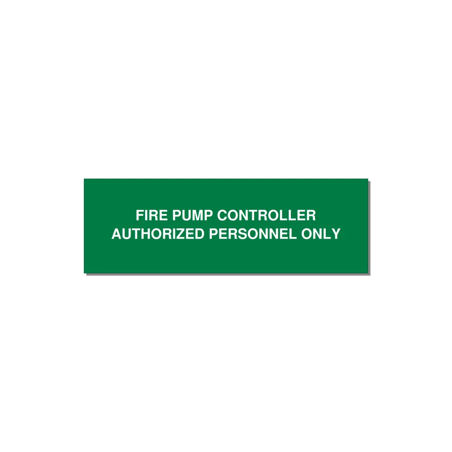 3.0x1.0" Fire Safety Label - FIRE PUMP CONTROLLER AUTH — 3x1" White on Green, Adhesive